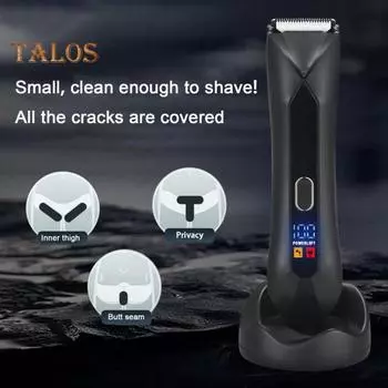 Электробритва с цифровым экраном и индикатором мощности IPX7 Водонепроницаемый триммер для волос на теле Беспроводной триммер для бритья чёрный