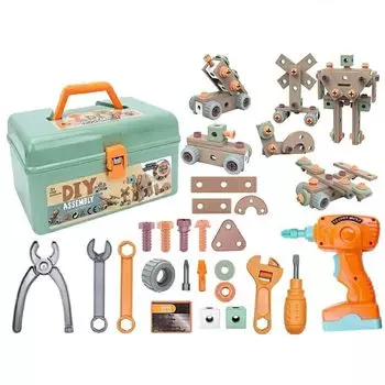 Электродрель Olesew, инструмент для плотницкого ремонта 3D, 144 предмета, ролевые игры, обучающий инструмент, схема сборки на день рождения, в комплекте игрушка, винт, игрушка, набор,