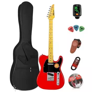 Электрогитара Bullfighter TL Telecaster для взрослых, набор для начинающих, набор для профессиональных электрогитар Rock, звукосниматель TL типа SS (красный)