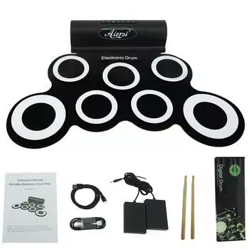 Электронная барабанная установка, свернутая барабанная площадка для практики, миди-барабанная установка, встроенный динамик с барабанными палочками, отличный подарок на день рождения для детей