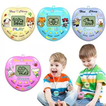 Электронная игрушка для питомца 197 животных Мини цифровая машина для питомцев Ручной виртуальный рюкзак Игровая консоль Подвеска для детей розовый