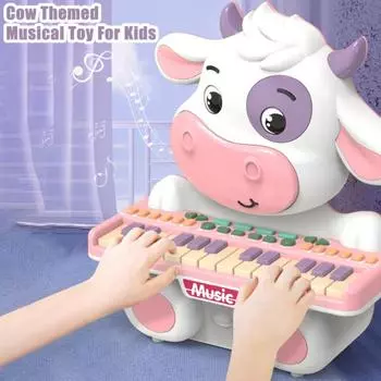 Электронная игрушка-пианино в виде коровы с 24 клавишами для малышей, мальчиков и девочек, обучающий мультфильм «Молочный скот»