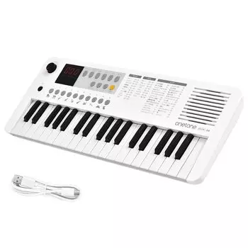 Электронная клавиатура ONETONE One Tone Mini 37 клавиш со светодиодным дисплеем, совместимым с японским кабелем для письма USB-MIDI OTK-37M/WH (USB-накопитель в комплекте) белый