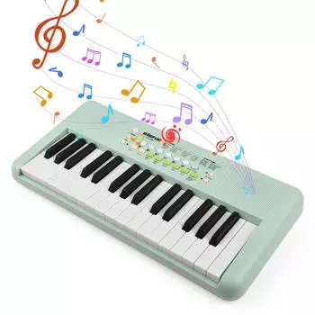 Электронная клавиатура пианино с 32 клавишами, 16 тонами, 10 ритмами, 10 демонстрациями, музыкальный инструмент с двумя динамиками зелёный