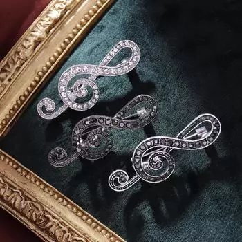 Электронная коммерция Брошь в виде ноты из сплава с бриллиантами для мужчин и женщин, булавка для корсажа, одежда