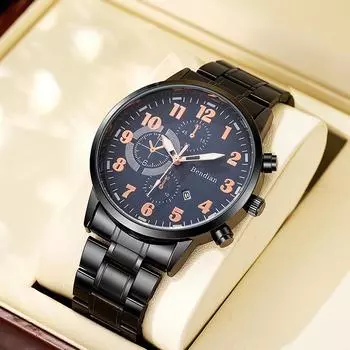 Электронная коммерция мужские часы со стальным ремешком и тремя циферблатами календарь мужской студенческий бутик простые модные кварцевые часы с одним календарем