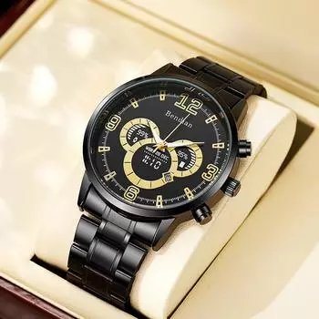 Электронная коммерция Мужские часы со стальным ремешком Дата Календарь Мужские студенческие бутики Простые модные кварцевые часы с одним календарем