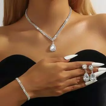 Электронная коммерция новые модные украшения ожерелье для волос серьги браслет кольцо свадебный комплект ювелирных изделий для невесты комбинация