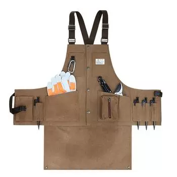 Электронная коммерция Съемный утолщенный холщовый фартук Электрик Плотник Кожаный фартук для мастеров с несколькими карманами Length 83cm