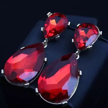 Электронная коммерция, серьги из сплава с кристаллами и драгоценными камнями, крупные серьги-капли, преувеличенно модные женские украшения для ушей. красный