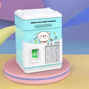 Электронная копилка MINI ATM Saving Box с паролем, имитирующим отпечаток пальца, денежный банк для наличных денег Type-1 светло-синий