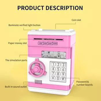 Электронная копилка, мини-банкомат, пароль, банк денег, копилка для наличных монет, автоматическая прокрутка, счетчик бумаги белый