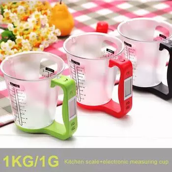 Электронная мерная чашка с ЖК-дисплеем, цифровые весы для еды, молока, кофе, точные кухонные принадлежности, измерение температуры жидкости 600ml красный
