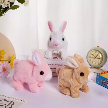 Электронная плюшевая игрушка-кролик, робот-кролик, ходьба, прыжки, бег, животное, встряхивание ушей розовый