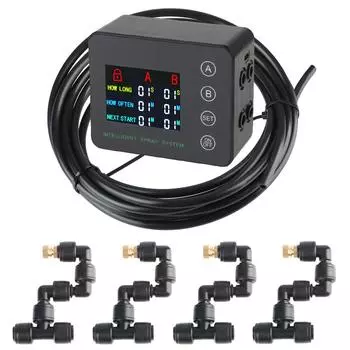 Электронная система распыления воды Система синхронизации полива Двойной насос Автоматический шланг 10 м Цифровой дисплей 4 насадки Black