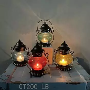 Электронная свеча, 4 цвета, ретро железная художественная креативная имитация керосиновой лампы для украшения дома красный