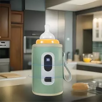 Электронное интеллектуальное цифровое устройство для изоляции дисплея, изоляционный чехол для бутылок может сохранять тепло и тепло для различных бутылок, портативный подогреватель для бутылочек зелёный