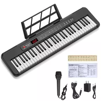 Электронное пианино Электронная клавиатура 61 клавиша Клавиатура пианино 61 клавиша 60 демонстрационных песен 200 тонов 200 ритмов Электронная клавиатура ЖК-дисплей для начинающих