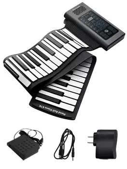 Электронное пианино Roll Type 88 клавиш и 61 клавиша Силиконовая клавиатура для детей Сейсмостойкое портативное электронное пианино Rollable Care Легкий чёрный