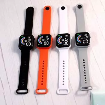 Электронные часы, цифровой дисплей, кнопка управления, квадратный циферблат, регулируемый светодиод, точное время, портативные цифровые наручные часы для подростков и студентов, ежедневный аксессуар чёрный