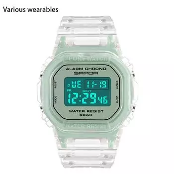 Электронные часы с квадратным прозрачным ремешком, многофункциональные, светящиеся в темноте, водонепроницаемые, для занятий спортом на открытом воздухе, для студентов
