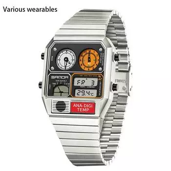 Электронные часы с квадратным стальным ремешком Электронные часы с термометром Секундомер Хронометр Многофункциональные электронные часы