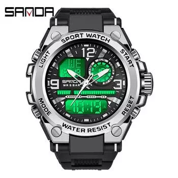 Электронные часы SANDA, модные, крутые, электронные часы, многофункциональный будильник, мужские наручные часы чёрный
