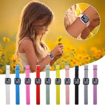 Электронные часы со светодиодным цифровым дисплеем, стильный квадратный дизайн, удобный силиконовый ремешок, наручные часы с точным временем