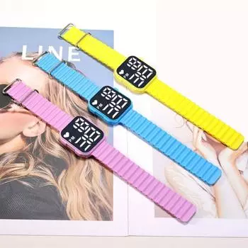 Электронные часы со светодиодным цифровым дисплеем, стильный квадратный дизайн, удобный силиконовый ремешок, наручные часы с точным временем