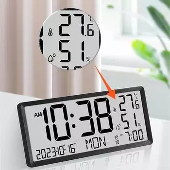 Электронные часы ЖК-цифровые настенные часы Температура Влажность чёрный