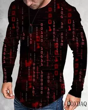 Электронные данные Мужские 3D футболки с длинным рукавом Весна Осень Цифровая печать Уличный хип-хоп футболка 6XL Плюс Размер Мужская одежда Топы S