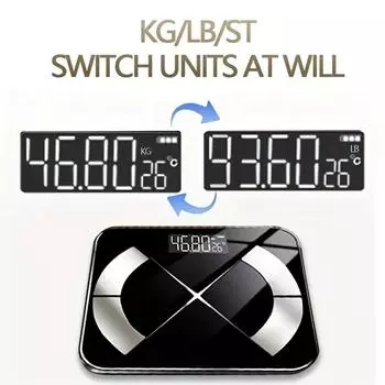 Электронные весы Умные Bluetooth Взвешивание Человек Зарядка Простые весы Взвешивание Бытовые весы для измерения жира в организме чёрный