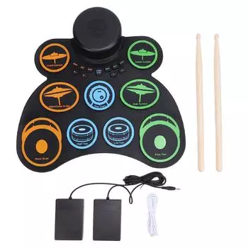 Электронный барабан 9 пэдов барабанная практика пэд с разъемом для наушников Roll Up пэд барабана встроенный 2 шт динамик