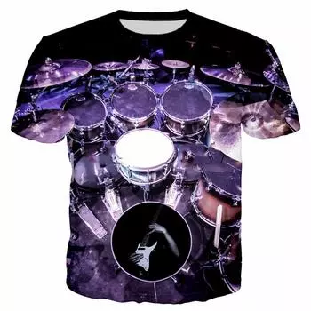 Электронный барабан, музыкальная футболка с 3D принтом, забавный инструмент, рок-музыка, музыкальный инструмент, топы в стиле хип-хоп, повседневные топы с короткими рукавами 6XL