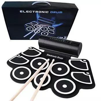 Электронный барабан Smaly Roll Up Drum с 9 пэдами и питанием от USB, в комплект входит ножная палочка (Встроенный динамик) Педаль/Барабан