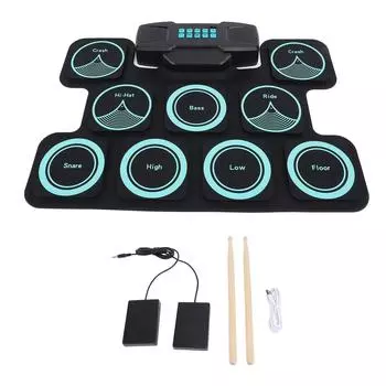 Электронный барабанный пэд для практики с двумя динамиками, игровой режим DTX, аккумуляторная сворачивающаяся барабанная пэд емкостью 2000 мАч