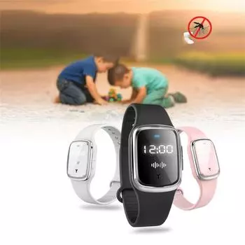 Электронный браслет, уличный браслет, часы, зарядка через USB, портативный, от комаров, насекомых, отклонить, для маленьких детей и взрослых One Size чёрный