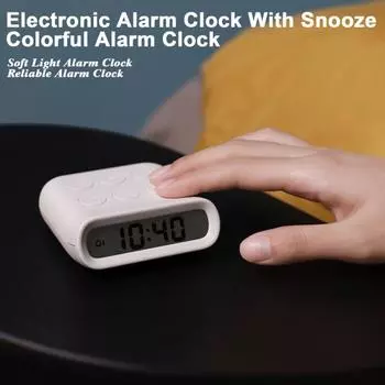 Электронный будильник с двумя будильниками, функцией повтора сигнала, подсветкой, регулируемой громкостью, питание от батареек жёлтый