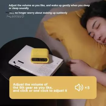 Электронный будильник с двумя будильниками, функцией повтора сигнала, подсветкой, регулируемой громкостью, питание от батареек, небольшой цифровой будильник жёлтый