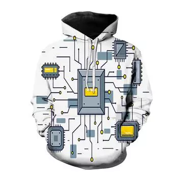 Электронный чип 3D-печать Весна Осень Мужская толстовка с капюшоном Креативная повседневная хип-хоп вечеринка уличная комфортная одежда S