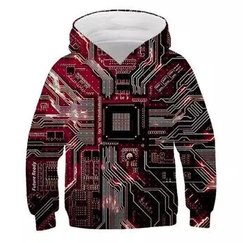 Электронный чип графические толстовки для мужчин одежда 3D печатная плата ЦП капюшон пуловеры смешные детские толстовки с капюшоном свитера топы 100CM