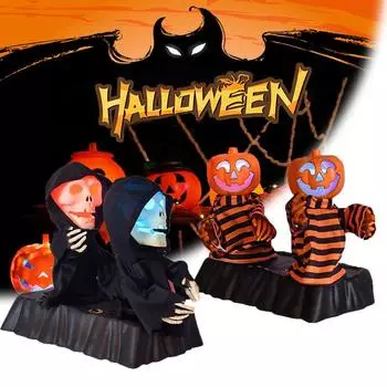 Электронный дуэт на Хэллоуин забавная тыква призрак голосовая активация индукция забавный скелет танцующая музыка игрушка украшение No Batteries