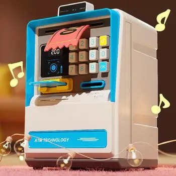 Электронный пароль Копилка Имитация распознавания лиц Монеты Наличные Копилка Мини Сейф Электронный пароль Копилка baby голубой