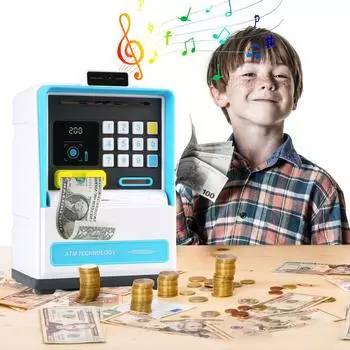 Электронный пароль Копилка Монеты Наличные Копилка Имитация распознавания лиц Электронный пароль Копилка Мини-сейф baby голубой