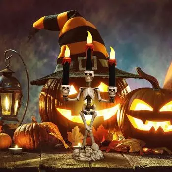 Электронный светящийся подсвечник в виде скелета на Хэллоуин