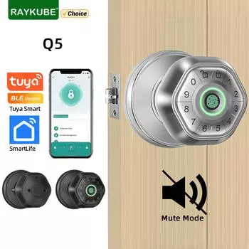 Электронный замок RAYKUBE Q5 Tuya BLE с отпечатком пальца, дверной замок с паролем/ключом/Smartlife/приложением Tuya, разблокировка, настройка бесшумного звука из приложения