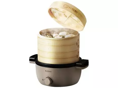 Электропароварка Apix Mushizanmai с рецептом, 2 уровня, бамбук, функция таймера для приготовления до 30 блюд, приготовленных на пару, книга, пароварка, минуты, коричневый