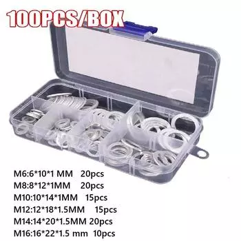 Электропроводность Медная шайба Плоское кольцо Уплотнительная прокладка Набор Термостойкость aluminum-100pcs