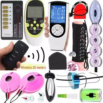 Электрошоковая анальная пробка с функциями стимуляции для пар, мужчин и женщин. В комплект входят присоски для сосков, зажимы и кольцо для пениса для дополнительного удовольствия. Host with screen, heavy taste