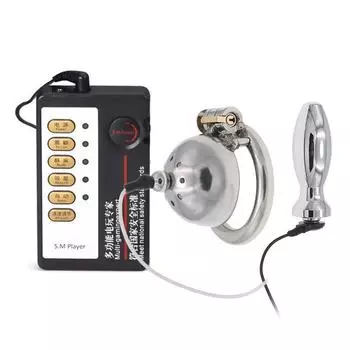 Электрошоковый костюм Клетка для пениса CB Чистящее средство для пояса целомудрия Анальная пробка Передние и задние секс-игрушки SM Секс-инструменты Товары для взрослых Three-Piece Suit/Small Si